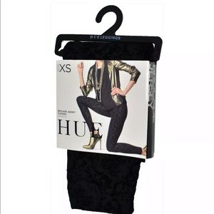 Hue-Jersey Flocked Brocade Leggings- Black-  XS